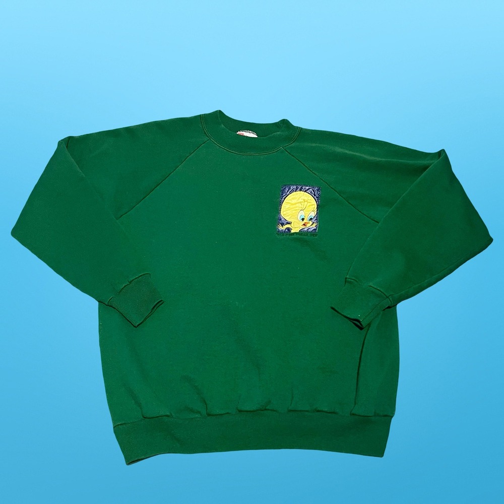 Vintage 1996 Warner Bros Tweety Bird Green Crewneck Sweatshirt Raglan 90s M